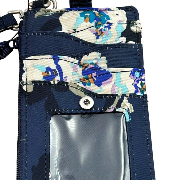 Vera Bradley Quilted Card Case Wristlet Wallet Navy Blue with ID Window - Picture 9 of 10